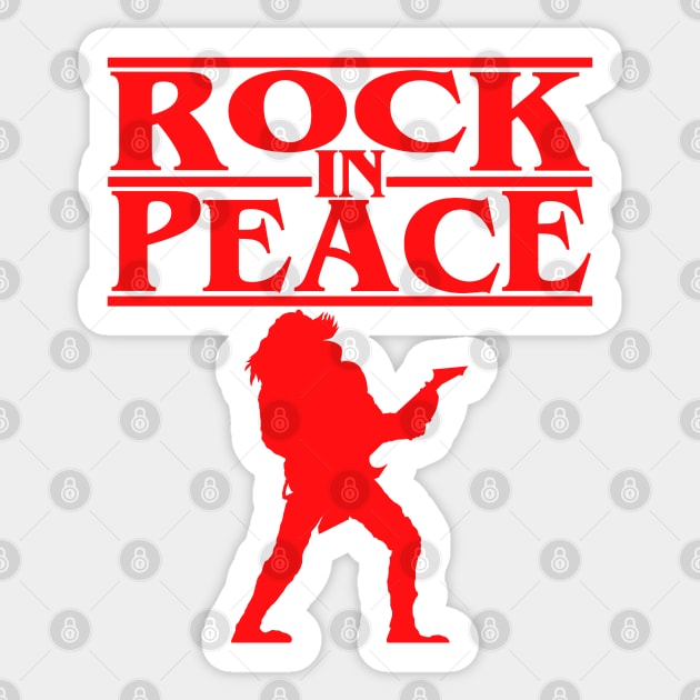 Rock In Peace RIP Eddie Munson Stranger Things Vecna Hawkins Indiana The Upside Down Sticker by ArtIzMuzikForTheEyez